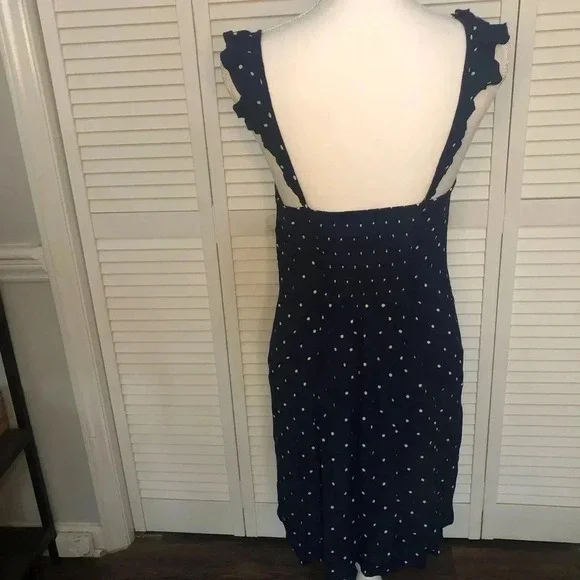 Madewell Boho Ruffle-strap Navy Polka Dot Button Down Sleeveless Sundres… - Picture 7 of 15